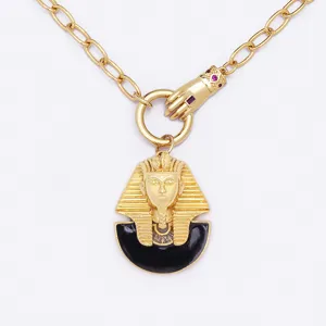 Vergoldete ägyptische Pharao Anhänger Halskette mit grober Kette und Vintage Handverschluss.