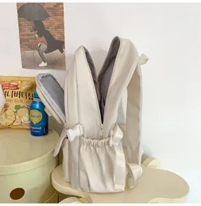 Zaino casual beige minimalista grande capacità borsa da scuola per donna elegante