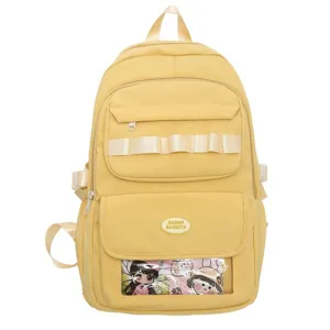 Zaino giallo in tela con tasca frontale trasparente in stile ita bag e spallacci.