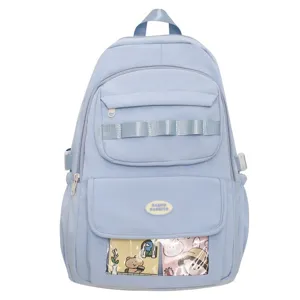 Zaino per studenti azzurro chiaro con finestra trasparente, grande zaino casual per ragazze.