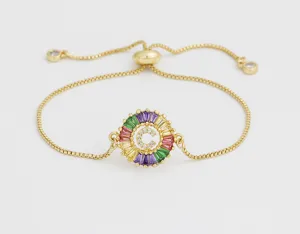 18k gold plated colorful cubic zirconia letter c adjustable bracelet for women fashion jewelry