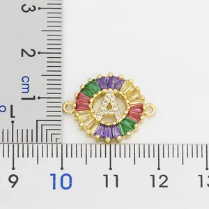 Gold plated multi-color zircon letter A pendant connector DIY bracelet jewelry making accessory