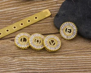 18k Gold Plated Micro Paved Zirconia Letter DIY Watch Strap Bracelet Components