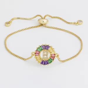 Gold plated initial letter bracelet with colorful zircon round pendant for women jewelry
