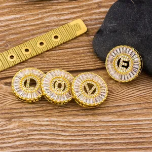 18K Gold Plated Zircon Letter Charms DIY Bracelet Watch Strap Fashion Jewelry Accessory