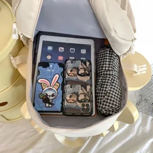 Zaino in tela grande capacita vista dettagliata, borsa studentesco casual spazio interno.