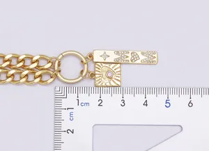 Collana a catena cubana in metallo placcato oro 18K con ciondolo lettera mamma e strass a cuore.