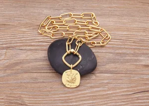 Collana con catena grossa placcata in oro con ciondolo leone, gioiello stile punk.
