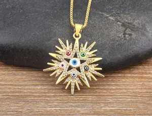 Gold plated evil eye star pendant necklace with sparkling zirconia and enamel details