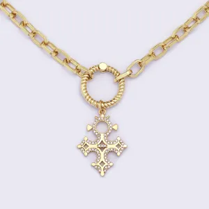 Collana con catena grossa placcata oro 18k stile punk con pendente croce strass pavé