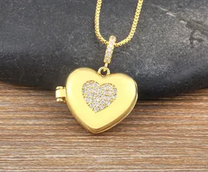 Collar Con Colgante Medallon Corazon Dorado 18K Chapado Abrible Portafotos Joya Regalo Mujer