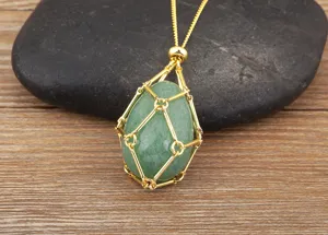 18K gold plated crystal net cage pendant necklace with adjustable chain for women jewelry