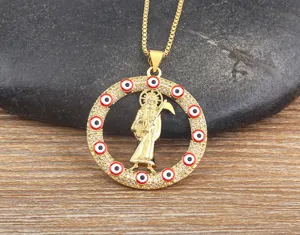 18K gold plated vintage grim reaper pendant necklace with sparkling cubic zirconia.