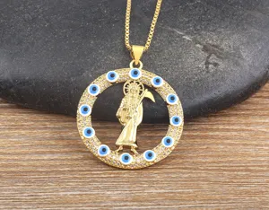 Vintage 18K Gold Plated Grim Reaper Zircon Evil Eye Pendant Necklace Gothic Jewelry