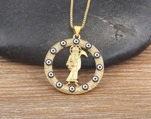 Exquisite 18k gold plated grim reaper evil eye pendant necklace with sparkling cubic zirconia.
