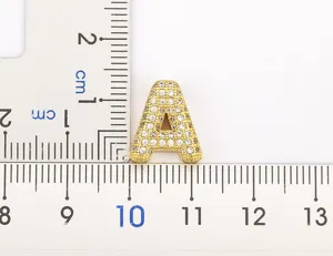 Gold micro-paved cubic zirconia letter A pendant charm, fashion jewelry making component.