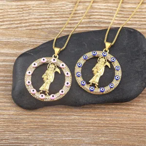 18k gold plated evil eye grim reaper pendant necklace retro zircon fashion jewelry