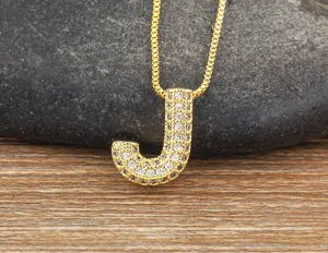 Gold plated micro pave cubic zirconia initial letter J pendant necklace for women fashion jewelry