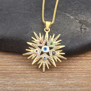 18K Gold Plated Copper Evil Eye Star Pendant Necklace Turkish Devil Eye Zirconia Rhinestone Charm Necklace Jewelry For Women Men