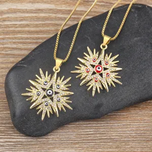 18K Gold Plated Turkish Evil Eye Star Necklace with Rhinestones and Oil Drop Pendant jewelry