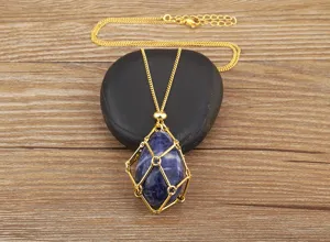18k gold plated diy adjustable natural stone net cage necklace crystal pendant jewelry