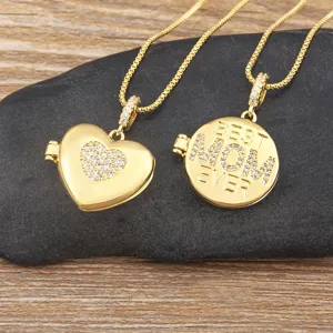Collar con colgante de medallón de madre chapado en oro con circonitas regalo de joyería.