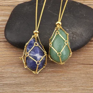 18K Gold Plated Copper Natural Crystal Pendant Necklace Adjustable Bamboo Joint Zirconia Chain Necklace For Women DIY Jewelry