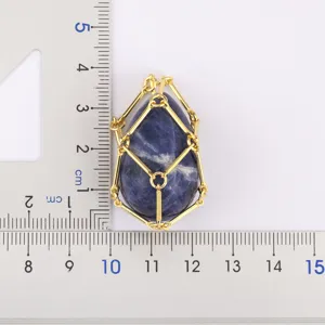 18k gold plated copper natural crystal stone woven cage pendant necklace main view display