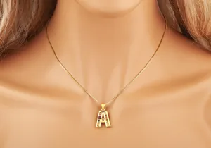 Gold Plated Letter A Pendant Necklace Colorful Zircon Initial Necklace Fashion Jewelry