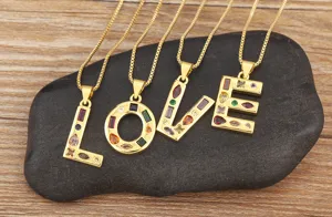 Gold Plated Letter LOVE Pendant Necklace Multicolored Cubic Zirconia Choker Jewelry