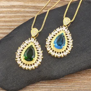 Collana Pendente Goccia Zircone Placcato Oro 18K Gioiello Elegante Di Lusso Donna