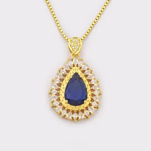 Collana con ciondolo zircone blu a goccia placcato oro 18K gioielli da donna eleganti