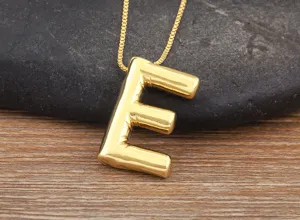 Gold plated puff letter E pendant necklace, smooth surface bubble style dainty jewelry for women.