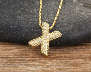Gold Letter X Pendant Necklace Micro Pave Zircon Detail View Charm Fashion Jewelry Style