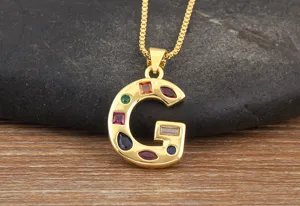 Gold plated letter G pendant necklace with colorful cubic zirconia stones fashion jewelry for women
