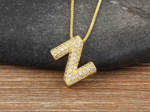 Exquisite gold micro pave cubic zirconia letter Z pendant necklace close up product detail