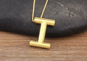 Gold plated letter I pendant necklace minimalist bubble alphabet charm jewelry for women