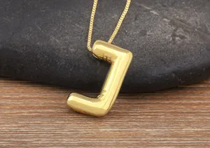 Gold Plated Bubble Letter J Pendant Necklace Detail Close-up View Chic Fashion Jewelry