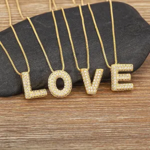 A-Z Balloon Initial Pendant Necklace for Women Men Copper Zirconia Pave Initial Letter Choker Gold Plated Jewelry Gift