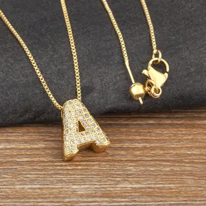 Gold-plated micro-paved cubic zirconia letter A pendant necklace for women fashion jewelry item.