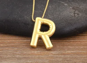 Gold-plated bubble letter R pendant necklace with fine chain for women fashion jewelry.