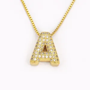 Gold letter A pendant necklace with sparkling cubic zirconia micro pave, elegant clavicle chain.