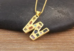 Copper 18k gold plated letter W pendant necklace with colorful cubic zirconia stones fashion jewelry