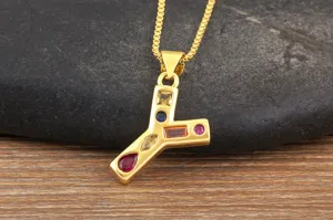 Exquisite 18K gold plated copper letter Y pendant necklace featuring colorful sparkling zircons.
