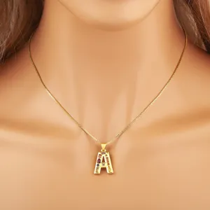 Gold-plated letter A pendant necklace with colorful cubic zirconia for women fashion jewelry.