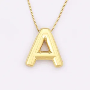 Gold Plated Puffed Letter A Pendant Necklace Trendy Chic Bubble Initial Necklace Jewelry