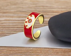 Detailed close-up of the stylish evil eye enamel adjustable ring showing exquisite craftsmanship.