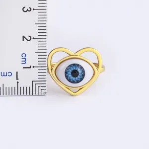 Copper plated 18K gold evil eye resin heart ring adjustable Turkish blue eye jewelry