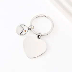 Stainless steel heart keychain blank metal keyring with cute mountain charm pendant accessory.