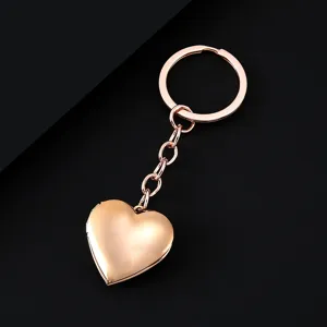 Porte-clés médaillon cœur or rose en acier inoxydable porte-clés photo vue détaillée